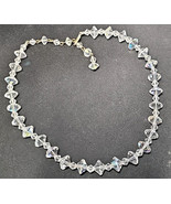 Vintage Aurora Borealis Crystal Necklace 14&quot; Faceted Bicone Beads Gold T... - $53.23 CAD