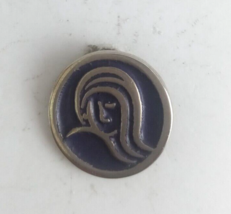 Vintage Woman Silhouette Blue &amp; Silver Lapel Hat Pin - £5.04 GBP