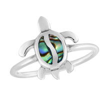 Dazzling Sea Turtle Rainbow Abalone Shell Inlay Sterling Silver Ring-8 - £14.74 GBP