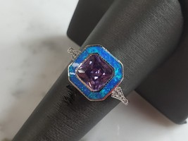 Womens Estate Sterling Silver Modernist Blue Opal &amp; Amethyst Ring 3.8g E4307 - £23.23 GBP