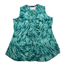 New York Company Shirt Womens 16 Green Sleeveless Ruffle Sheer Polyester Blouse - $18.69