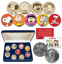 P EAN Uts Snoopy 1976 Ike Eisenhower Dollar U.S. 9-Coin Set Then & Now With Box - £59.75 GBP