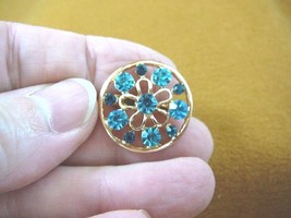 (bb600-8) blue rhinestone crystal sand dollar daisy flower gold tone brooch pin - £9.77 GBP