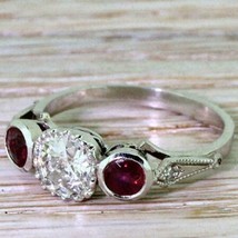 Ruby &amp; Simulated Diamond Vintage 3-Stone Engagement Ring 14K Gold Plated... - $102.84