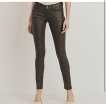 Rubberband Stretch Women&#39;s Green Faux Leather Skinny Pants Pockets 28 NWT - $29.91