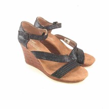 Toms Clarissa Open Toe Black Wedge Sandals Women&#39;s Size 8.5 - £37.77 GBP