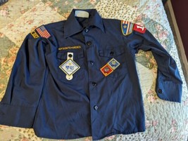 Cub Scouts Bsa Blue Uniform Shirt Long Sleeve Youth Small Kercheif &amp; Hat - £15.57 GBP