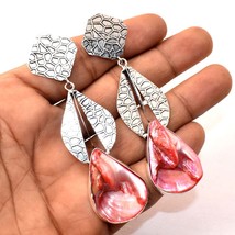 Red Mother Of Pearl Gemstone Handmade Fashion Earrings Jewelry 3.20&quot; SA 2789 - £5.56 GBP