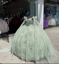 Sage Green Tulle Quinceanera Dress,Pretty Ball Gown Sweet 16 Dresses - £185.17 GBP