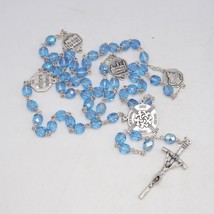 Verre Bleu Perlé Chaîne Chapelet Collier Laiton Pendentif Croix Sao Paul... - $41.32