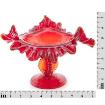 Vintage Red Fenton Glass Candy Dish Compote Ruffled Amberina Edge Beaded Pattern - £99.27 GBP