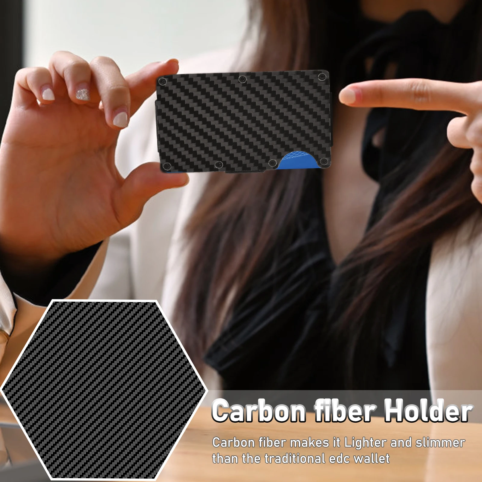 Minimalist RFID-Blocking Metal Wallet with Carbon Fiber Design - £16.54 GBP