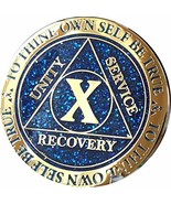 10 Year AA Medallion Reflex Blue Glitter Gold Plated Color Chip - £12.21 GBP