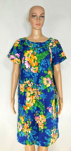 Hedy / Lin Casuals Hawaiian Muumuu Tropical Blue Floral Print Vintage Wms Small - £33.96 GBP