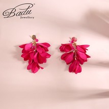 Badu New Fashion Rose Red Flower Tassel Long Drop Earrings For Women Wedding Bri - £10.50 GBP