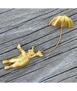 Clown Brooch Lapel Pin with Chain JJ Jonette Gold Tone Holding Umbrella ... - $353.25 MXN