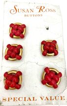 5 Vintage Buttons Red Twisted Plastic Red Knots on Gold Shank 1950s MCM ... - $14.22