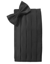 Black Silk Cummerbund and Bow Tie in Assorted Patterns - $99.00