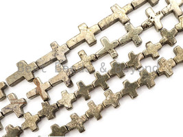 Quality Natural Pyrite Cross Beads, 10x15mm Cross Pyrite Gemstone Beads, 15-16&quot; - £11.82 GBP