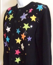 Jack B Quick Embellished Black Sweater Shooting Stars PS Petite Small - $23.76