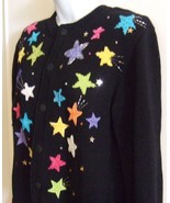 Jack B Quick Embellished Black Sweater Shooting Stars PS Petite Small - $23.76