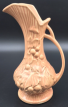 Vintage McCoy Pottery Pink Pitcher Ewer Grapes Leaves &amp; Vines 9&quot; Tall 4.5&quot; Dia - £11.37 GBP