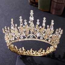 FORSEVEN Baroque Crystal Crown  Gold Color Alloy Tiara Colorful Crystal Headband - £23.40 GBP
