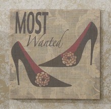 Stiletto Shoe Stretched Linen Print Wall Plaque 15.7" x 15.7" Vintage Look Tan