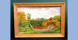 vintage ORIG. AMISH TOBACCO FIELD BARN lancaster pa PAINTING STAUFFER fo... - £98.88 GBP