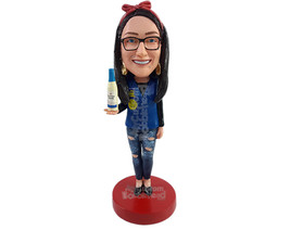 Custom Bobblehead Cheary Vendor wearing nice work vest, and ripped jeans, holdin - £69.91 GBP