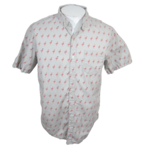 Retrofit Men shirt short sleeve pit to pit 22 Pink Flamingo print cotton gray - £14.78 GBP