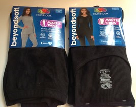 Fruit of the Loom Womens Black Waffle Thermal Crew Top &amp; Pants 2 Pc Set 3XL New - £15.69 GBP