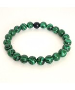 Green Faux Malachite 8mm Beads Stretch Bracelet 6.3” - £6.31 GBP