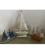 Vintage Set Of 3 Miniature Model Wooden Ships - €21,15 EUR