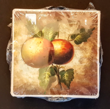 Italian Tuscan Fruit Theme Cork Back COASTER Set with Metal Scroll Holde... - £6.21 GBP