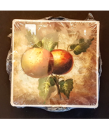 Italian Tuscan Fruit Theme Cork Back COASTER Set with Metal Scroll Holde... - £6.19 GBP
