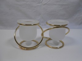 Partylite GEMINI Tealight Votive Holders P7106~Set of 2~ Frosted Glass Brass - £6.13 GBP