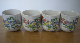 Set 4 Vtg Japanese TOYO Colorful Floral Ceramic Porcelain Tea Sake Cups Bowls - £23.62 GBP