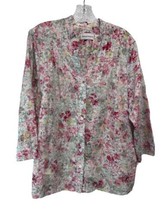 Alfred Dunner Pastel Floral Cotton Blend Spring Summer Button Front Top 16 - £14.71 GBP