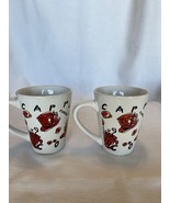 Two White,Red &amp; Black Cappucino-Espresso-Coffee Mugs 6” - $367.71 MXN