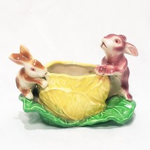 Bunny Rabbit with Cabbage Planter 4&quot;  Animal Easter Spring Ceramic Taien Japan - $17.81