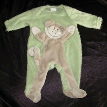 Cach Cach Green Monkey Soft Fuzzy Furry 1 Piece Footed Footie Romper 0-3 Baby - £17.79 GBP