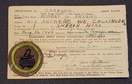 1943 vintage BSA COOKING embroidered MERIT BADGE collingdale pa ROB BRYANS - $42.08