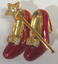 Brooch Pin Womens Ladies Ruby Slippers Oz Jeweled Pin Badge Crown - £9.08 GBP