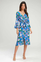 Lulus April Blue Floral Print Tying Button Front Midi Dress NWT Size Small Wrap - £23.17 GBP