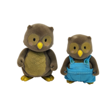 Lot Of 2 Li&#39;l Lil Woodzeez Whoos Whoo Owl Family Dad + Brother Flocked - $9.50