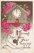 Happy New Year Cuckoo Clock Flowers Lone Wolf OK to Greenfield MO Postcard D12 - £2.35 GBP