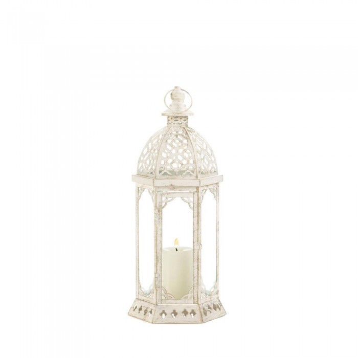 Graceful Distressed Small White Lantern - $41.94