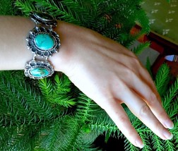 Authentic Old Vintage Navajo Sterling Silver Turquoise Bracelet - £324.60 GBP