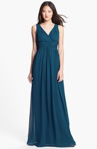 Donna Morgan  &#39;Julie&#39; Twist-Waist Silk Chiffon Gown Dress Sz 12 Stone - $85.93